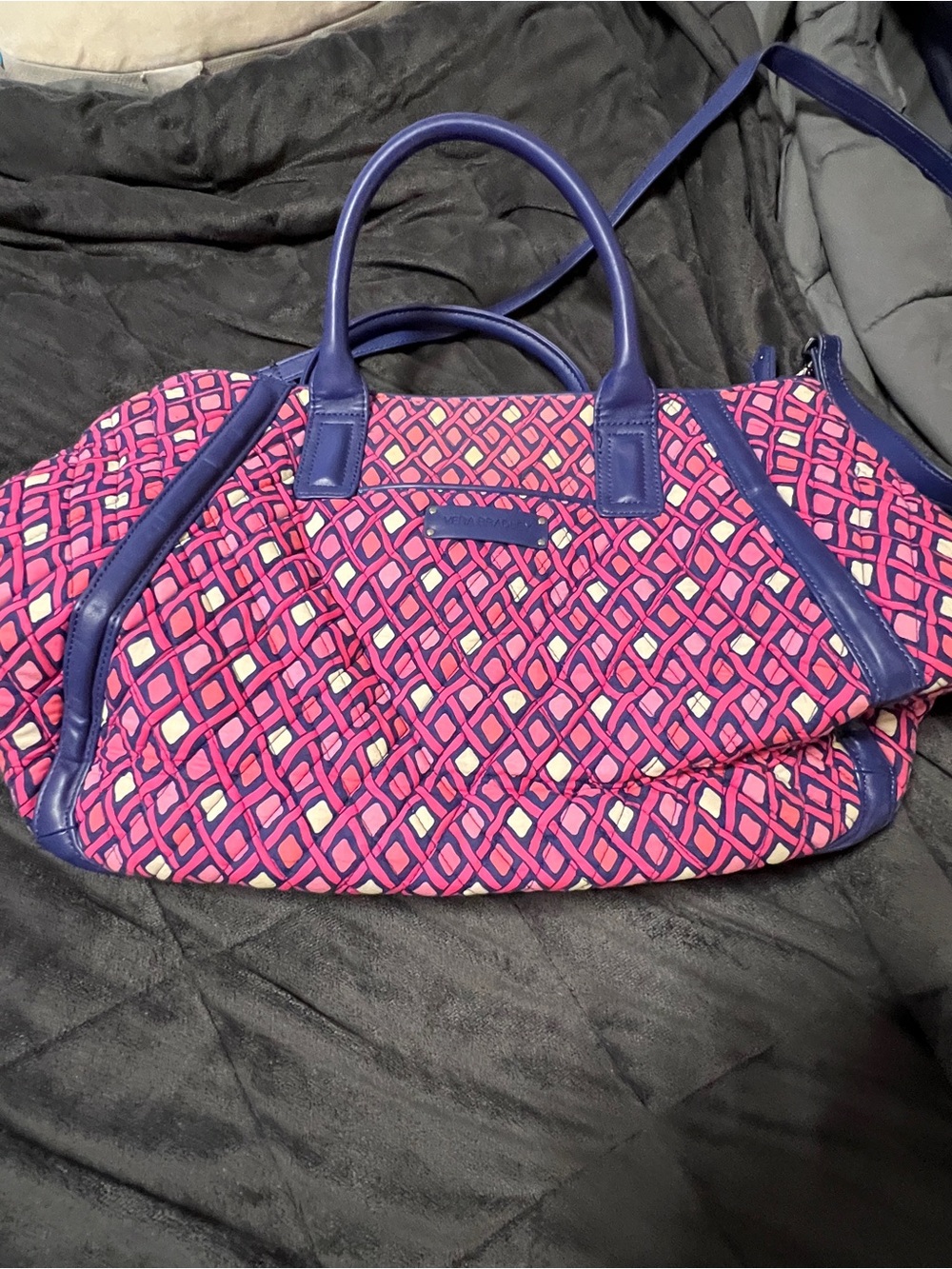 Vera Bradley Pink Patterned Tote Bag with Blue Trim